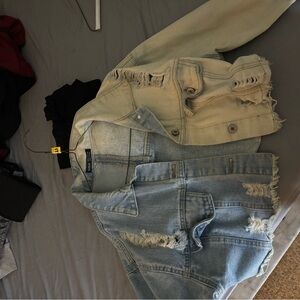 SHEIN Two-Tone Distressed Denim Jacket